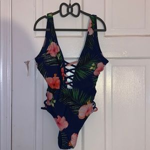Floral one piece bathing suit